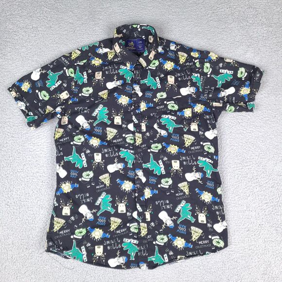 Rugby University Shirt Mens Large Black Colorful Christmas Funny Button Down‎ - Picture 1 of 14